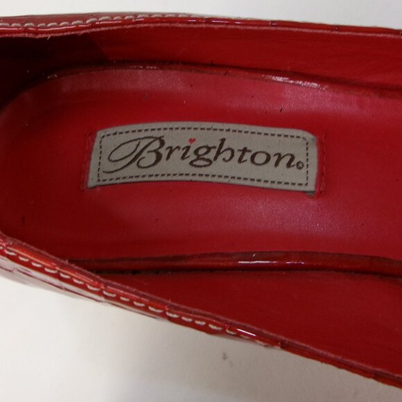 Brighton Riva Red Crocodile Embossed Leather Espadrille Wedge Heels 8.5 - Picture 5 of 6